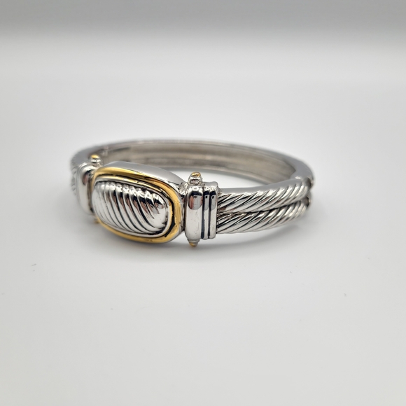 Vintage Two Tone Cable Hinged Bangle Bracelet Silver Gold Tone Chunky Cuff - Picture 5 of 14